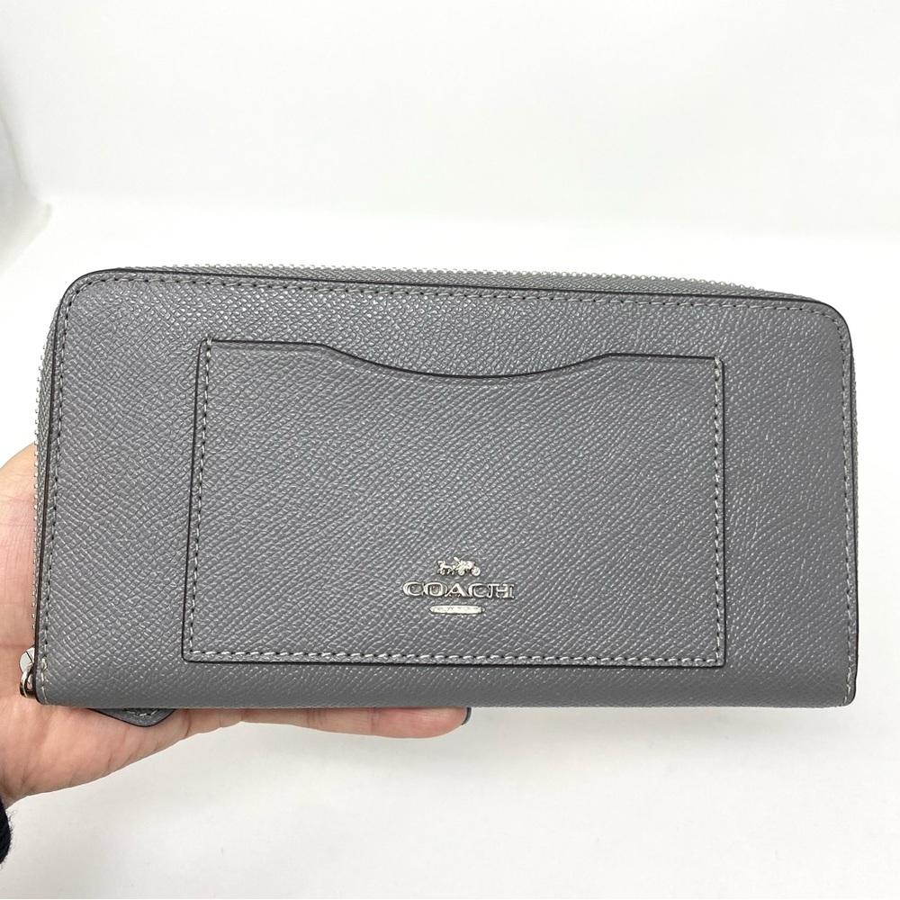 Coach Zip-Around Leather Wallet in Gray
